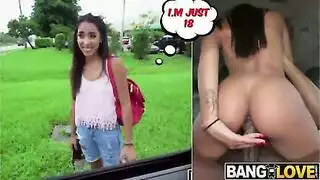 إباحية في السيارة: قضيب أسود يملأ لاتينية صغيرة